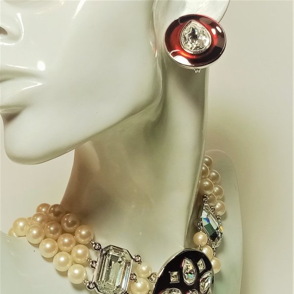 Vintage YSL Goossens Enamel Necklace Earring Set - Picture 3 of 13